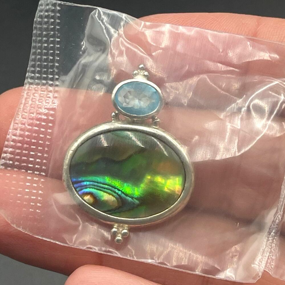 Paua Abalone Shell Blue Topaz Sterling Silver Necklace Vintage Avon Brand New